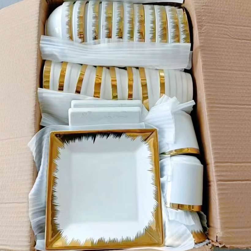 Gold Band Electroplated Ceramic Dinnerware Set - Image 2