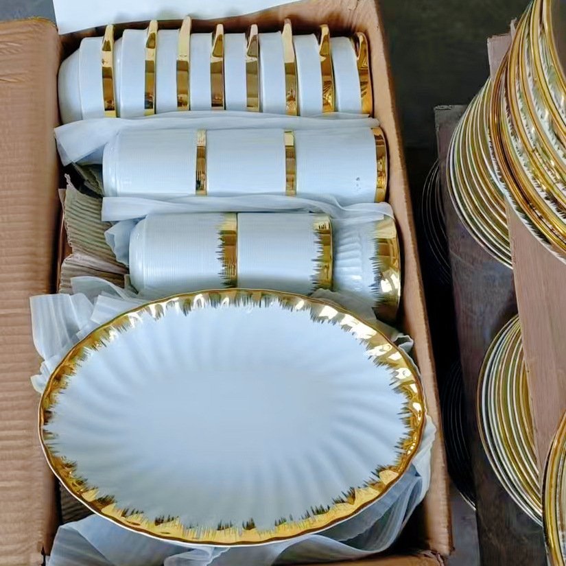 Gold Band Electroplated Ceramic Dinnerware Set - Image 3